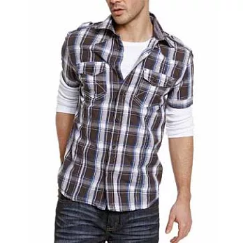 『摩達客』德國進口人氣品牌【C&A】棕藍格紋短袖休閒襯衫A-L