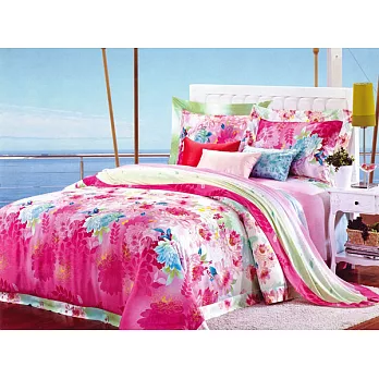 【法式寢飾花季】時尚典藏-加大100%天絲纖維鋪棉兩用被床包組(春色滿園6*6.2尺)