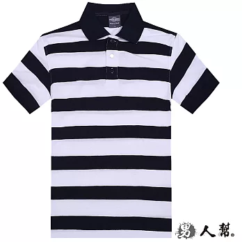 【男人幫】P0196＊【經典條紋短袖POLO衫】黑/白 M號