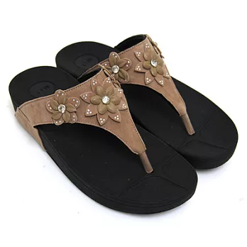 【Pretty】MIT典雅花朵鑲鑽裝飾夾腳拖鞋35可可