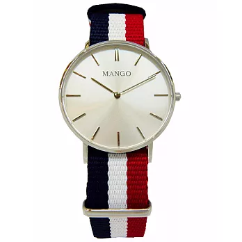MANGO 異國風貌時尚優質腕錶-藍白紅帶-MA6657L-80