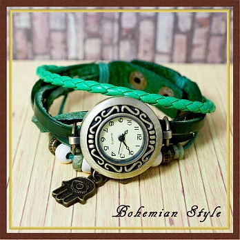 BOBO-1964波西米亞風獨特復圍皮革編織吊飾錶(綠色)