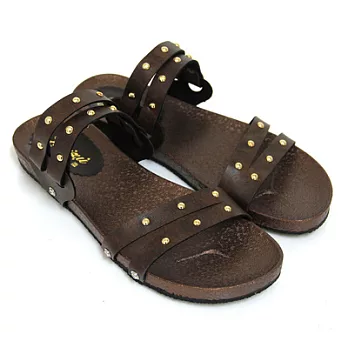 【Pretty】經典百搭鉚釘平底涼拖鞋23咖啡