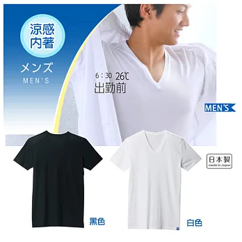 日本製【郡是GUNZE】涼感COOL Magic男用V領短袖M白色