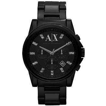 A│X Armani Exchange 極簡婉約三眼計時時尚腕錶-黑