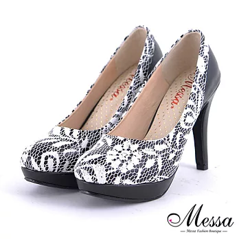 【MESSA米莎專櫃女鞋】MIT 典雅仕女蕾絲豔色內真皮高跟鞋-兩色35黑色