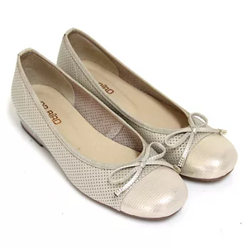 ◤Green Phoenix◥氣質甜心綁帶蝴蝶結水鑽珠光全真皮小坡跟娃娃鞋5金色