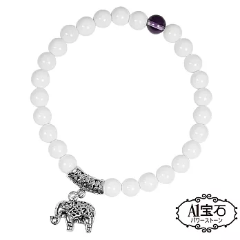 【A1寶石】開運招財吉象-白硨渠紫水晶銀飾手鍊-強力招財旺貴人運(含開光加持)