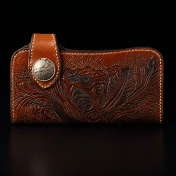 倉吉0275海盜骷髏,植鞣革皮雕手工財布/皮夾