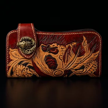倉吉0270 海盜骷髏植鞣革皮雕手工財布/哈雷皮夾