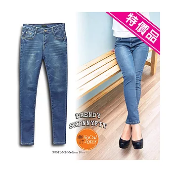 南加州丹寧時尚 SoCal Lover Jeans Co.- 復古丹寧刷色A字腿窄管褲XL中藍