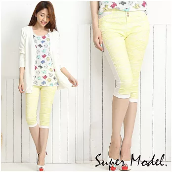 【名模衣櫃】微醺蕾絲塑形七分鈕扣貼腿褲-共5色FREE黃色