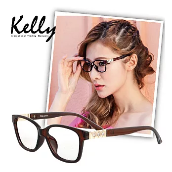 【Kelly C】Fendi類似款水鑽平光眼鏡/光學眼鏡/近視眼鏡(褐色8025-C9)