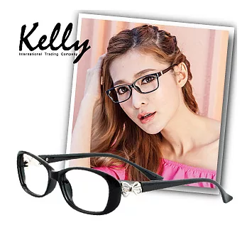 【Kelly C】名媛風蝴蝶結水鑽平光眼鏡/光學眼鏡/近視眼鏡(黑色6384-C1)