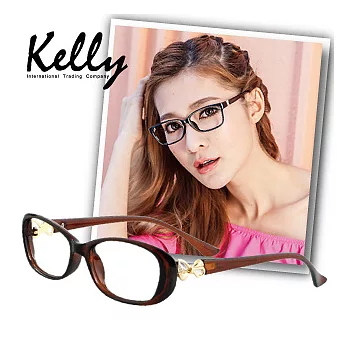 【Kelly C】名媛風蝴蝶結水鑽平光眼鏡/光學眼鏡/近視眼鏡(褐色6384-C3)