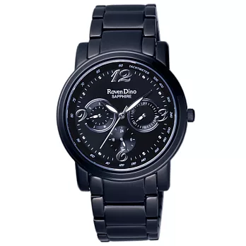 Roven Dino羅梵迪諾錦繡編織華麗三眼時尚錶-黑銀/大