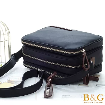 【B&G】義大利真皮氣質輕旅三隔層斜背包(絲光黑)