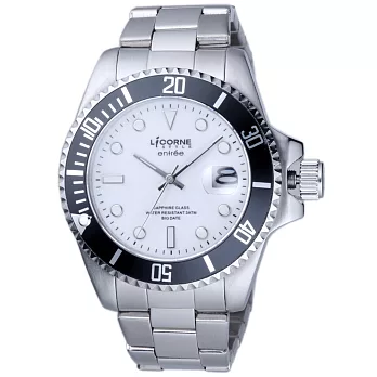 【LICORNE】恩萃Entree 深海潛艇經典型男腕錶 (銀/白/黑圈 LT067MWWI-B)