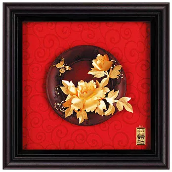 鹿港窯-立體金箔畫-花開富貴(圓盤系列23x23cm)