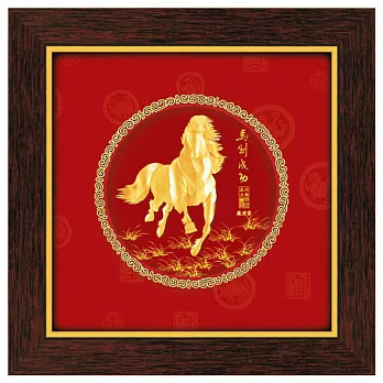 鹿港窯-立體金箔畫-馬到成功(圓形系列21x21cm)