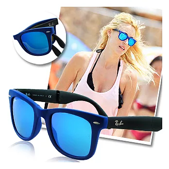 【Ray-Ban】雷朋限量版-折疊款水銀鏡面太陽眼鏡-大版(海軍藍#4105-6020/17)水銀藍鏡片