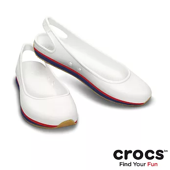 Crocs - 女款 - 復刻平底鞋 -35白/海軍藍色