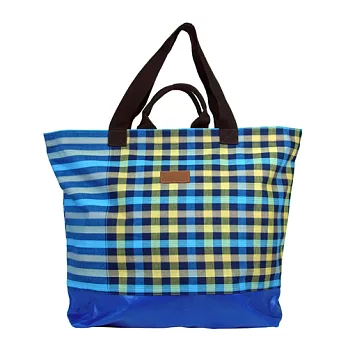 Busaba經典格紋購物包-藍