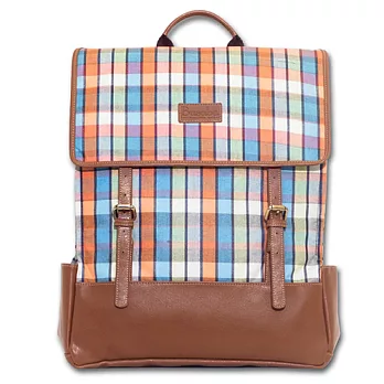 Busaba經典格紋帆布後背包-橘綠
