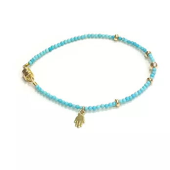 One of a kind 金色幸運小墜 趨吉避凶手掌 土耳其藍石 磁吸式手鍊 穿戴超方便