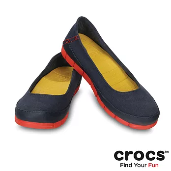 Crocs - 女款 - 女士舒躍奇平底鞋 -35深藍/火焰紅色