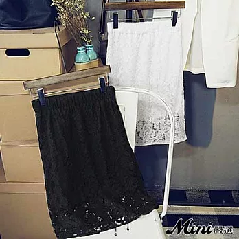 短裙 春夏蕾絲鬆緊腰圍及膝裙 二色-Mini嚴選-FREE(白色)