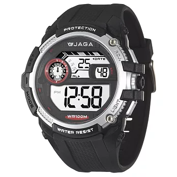 JAGA (捷卡)帥氣有勁多功能電子錶-M1076-A(黑)
