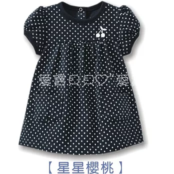 女童洋裝 後釦 傘狀 中腰 高腰 小洋裝 長版上衣 可當背心裙12M黑色星星櫻桃