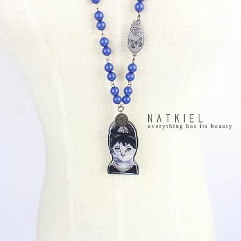 英國NATKIEL-時尚逗趣貴婦貓咪造型項鍊
