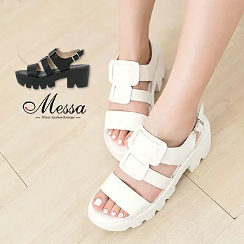 【Messa米莎專櫃女鞋】MIT 格調品味舒適輕量繫帶粗跟厚底涼鞋-兩色38白色