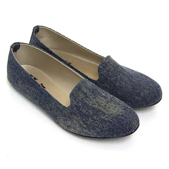 【Pretty】韓系女孩簡約單寧布休閒懶人鞋23藍色