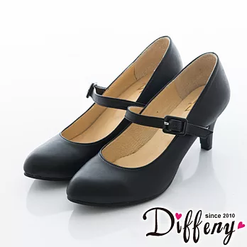 Diffeny 瑪莉珍女孩 經典素雅百搭繫帶高跟鞋-黑 225