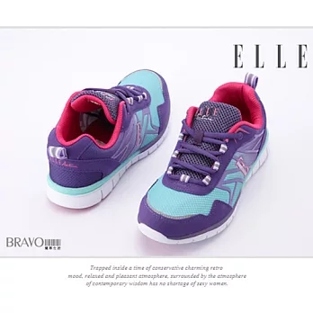 ELLE active漸層設計異材質混搭運動休閒鞋紫36紫色