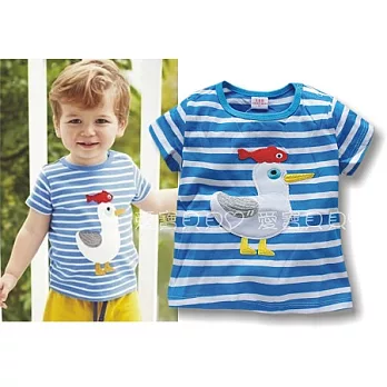 小童上衣 短袖 肩釦 肩扣 繡花 T恤 綿T 百搭~86.90.95.10085藍白小鴨