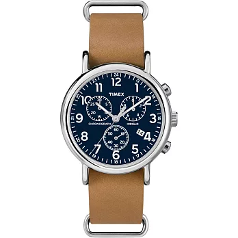TIMEX 復古美式文學休閒腕錶-深藍x淺褐