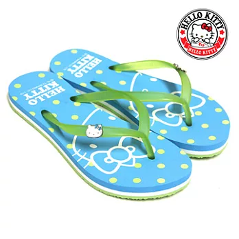 HELLO KITTY 粉嫩馬卡龍色系圓點凱蒂貓夾腳拖鞋38藍色