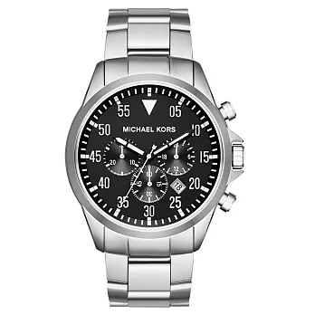 Michael Kors 經典非凡三眼計時腕錶-黑x銀