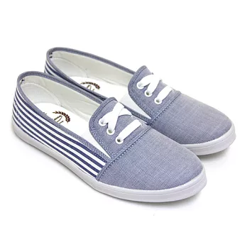 【Pretty】海軍條紋風簡約設計綁帶帆布鞋24水藍
