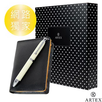 ARTEX 名片夾禮盒組 口袋原子筆 白/雙層名片夾 黃