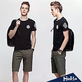 T恤 彈性修身個性印花短袖上衣 三色-HeHa-XL（黑色）