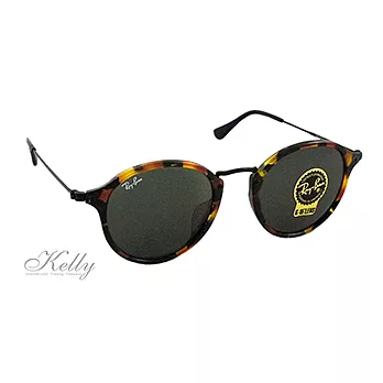 【RayBan雷朋】亞洲版復古圓框太陽眼鏡_琥珀框-墨綠鏡片(2447F-1157)