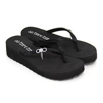 【Pretty】蝴蝶鑽飾人字夾角厚底海灘拖鞋40黑色