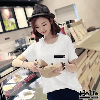 T恤 拉鏈口袋奧代爾棉短袖上衣 三色-HeHa-2XL((黑色)