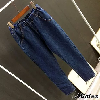 長褲 鬆緊腰寬鬆哈倫牛仔褲 二色-Mini嚴選-L(深藍)