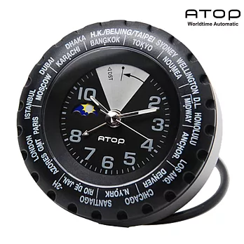ATOP|世界時區腕錶-24時區馬卡龍鬧鐘(黑銀)